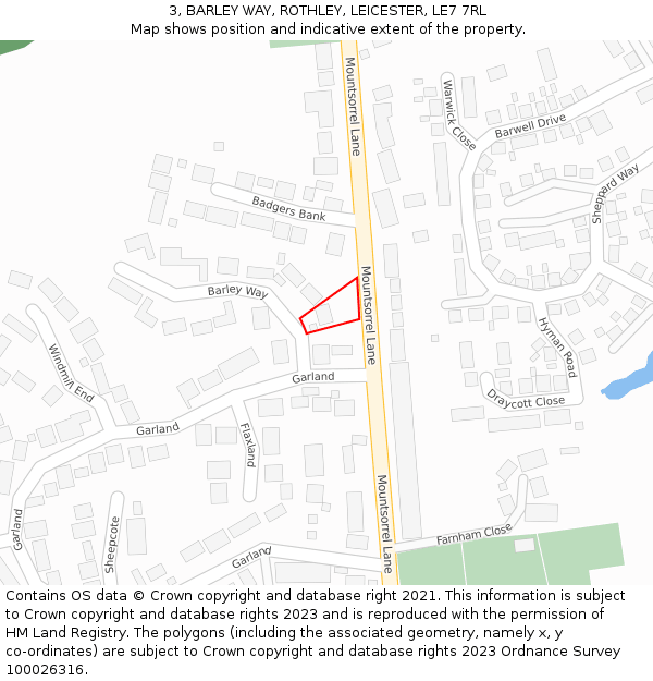 3, BARLEY WAY, ROTHLEY, LEICESTER, LE7 7RL: Location map and indicative extent of plot
