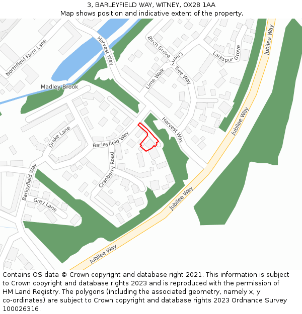 3, BARLEYFIELD WAY, WITNEY, OX28 1AA: Location map and indicative extent of plot