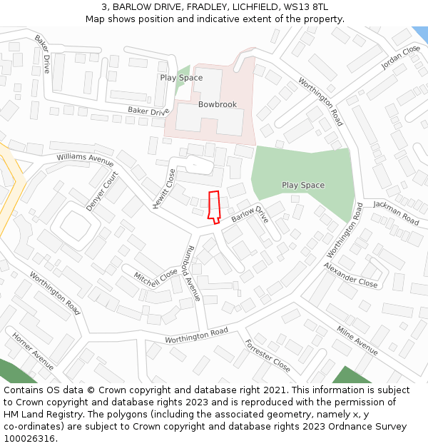 3, BARLOW DRIVE, FRADLEY, LICHFIELD, WS13 8TL: Location map and indicative extent of plot