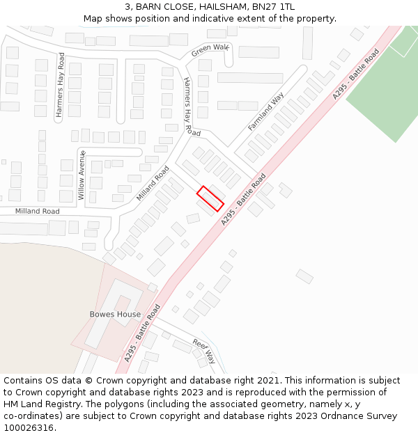 3, BARN CLOSE, HAILSHAM, BN27 1TL: Location map and indicative extent of plot