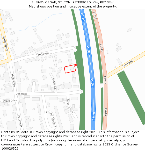 3, BARN GROVE, STILTON, PETERBOROUGH, PE7 3RW: Location map and indicative extent of plot