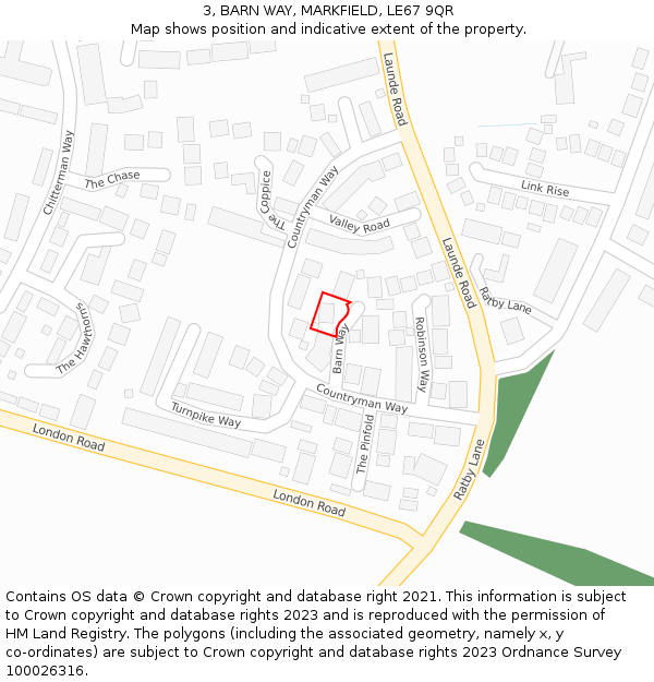 3, BARN WAY, MARKFIELD, LE67 9QR: Location map and indicative extent of plot