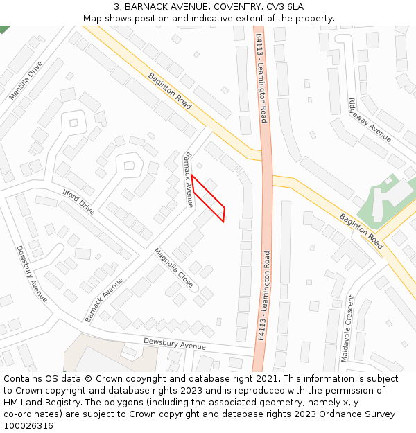 3, BARNACK AVENUE, COVENTRY, CV3 6LA: Location map and indicative extent of plot