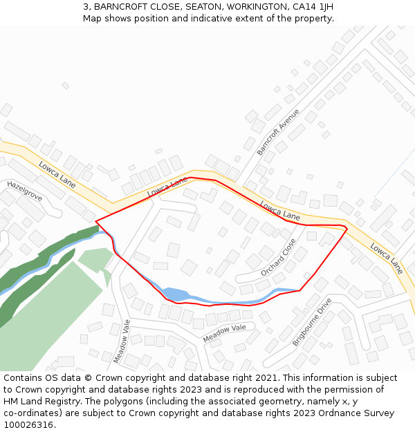 3, BARNCROFT CLOSE, SEATON, WORKINGTON, CA14 1JH: Location map and indicative extent of plot