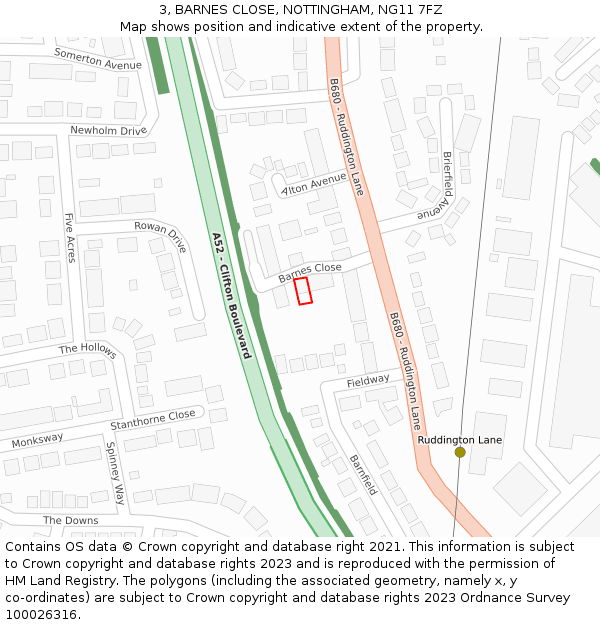 3, BARNES CLOSE, NOTTINGHAM, NG11 7FZ: Location map and indicative extent of plot