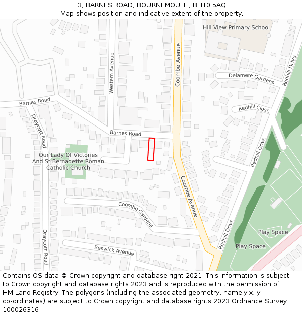 3, BARNES ROAD, BOURNEMOUTH, BH10 5AQ: Location map and indicative extent of plot