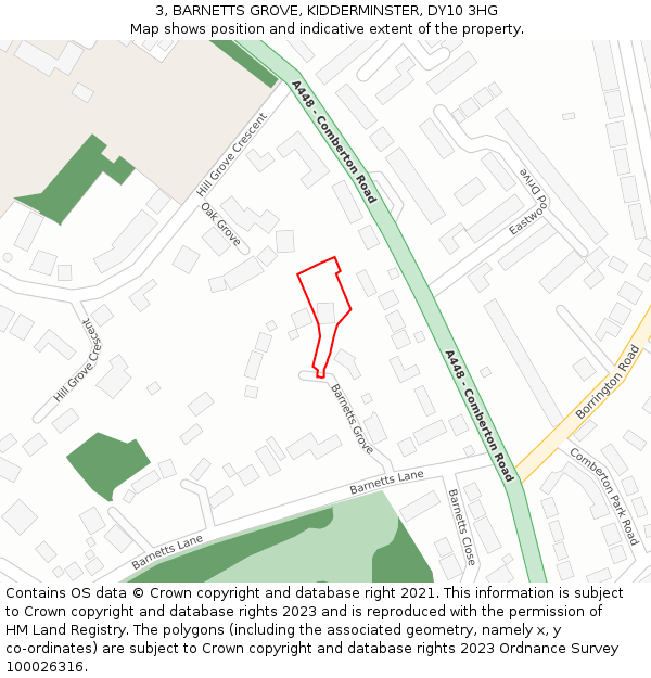 3, BARNETTS GROVE, KIDDERMINSTER, DY10 3HG: Location map and indicative extent of plot