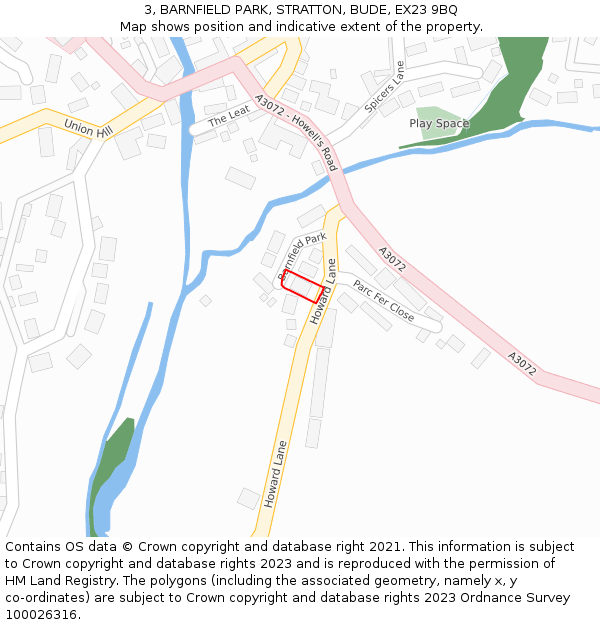 3, BARNFIELD PARK, STRATTON, BUDE, EX23 9BQ: Location map and indicative extent of plot