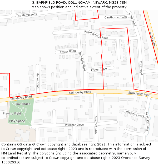 3, BARNFIELD ROAD, COLLINGHAM, NEWARK, NG23 7SN: Location map and indicative extent of plot