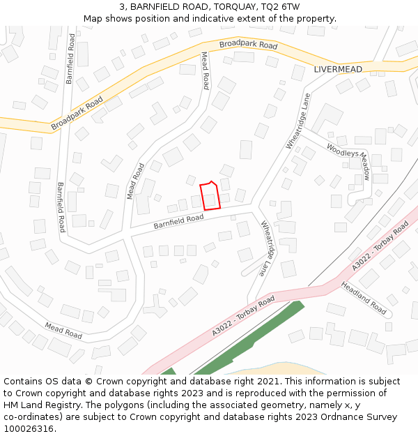 3, BARNFIELD ROAD, TORQUAY, TQ2 6TW: Location map and indicative extent of plot