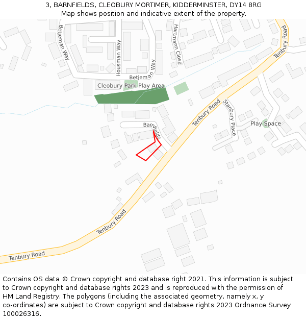 3, BARNFIELDS, CLEOBURY MORTIMER, KIDDERMINSTER, DY14 8RG: Location map and indicative extent of plot