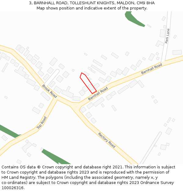 3, BARNHALL ROAD, TOLLESHUNT KNIGHTS, MALDON, CM9 8HA: Location map and indicative extent of plot