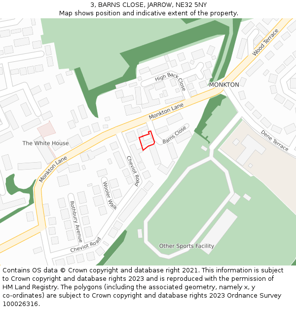 3, BARNS CLOSE, JARROW, NE32 5NY: Location map and indicative extent of plot