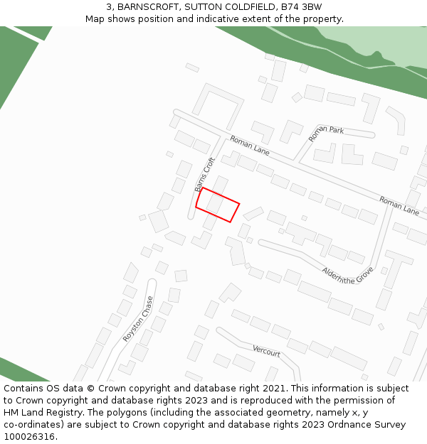 3, BARNSCROFT, SUTTON COLDFIELD, B74 3BW: Location map and indicative extent of plot