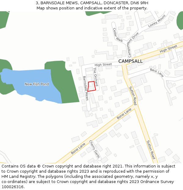 3, BARNSDALE MEWS, CAMPSALL, DONCASTER, DN6 9RH: Location map and indicative extent of plot