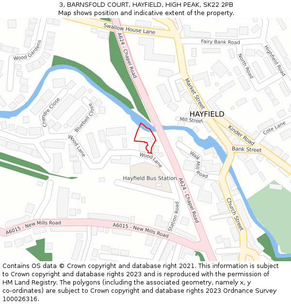 3, BARNSFOLD COURT, HAYFIELD, HIGH PEAK, SK22 2PB: Location map and indicative extent of plot