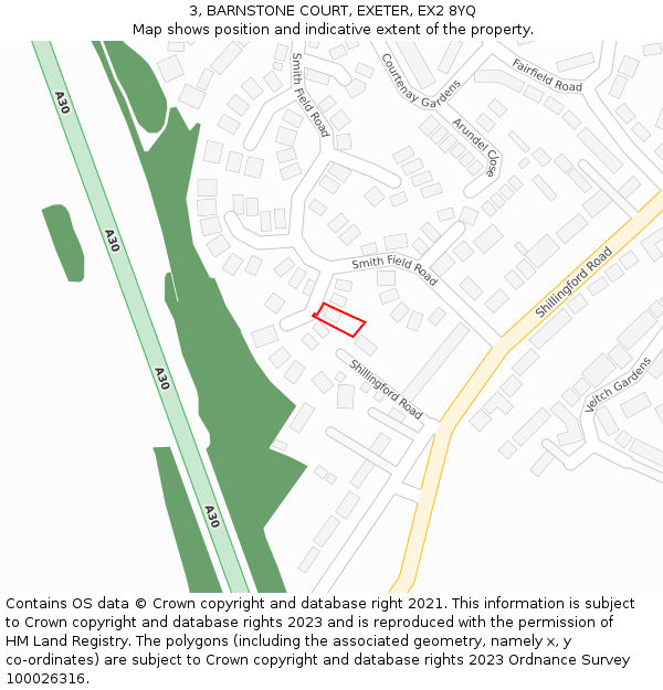 3, BARNSTONE COURT, EXETER, EX2 8YQ: Location map and indicative extent of plot