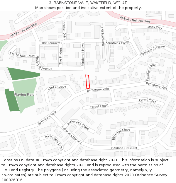 3, BARNSTONE VALE, WAKEFIELD, WF1 4TJ: Location map and indicative extent of plot