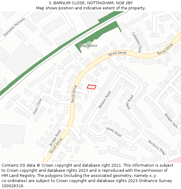 3, BARNUM CLOSE, NOTTINGHAM, NG8 2BY: Location map and indicative extent of plot