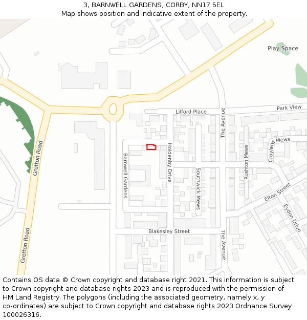 3, BARNWELL GARDENS, CORBY, NN17 5EL: Location map and indicative extent of plot