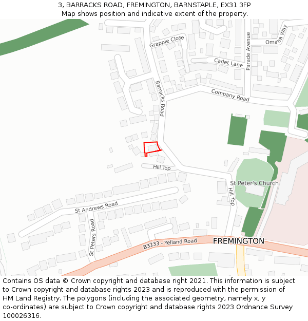 3, BARRACKS ROAD, FREMINGTON, BARNSTAPLE, EX31 3FP: Location map and indicative extent of plot