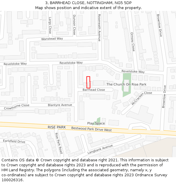 3, BARRHEAD CLOSE, NOTTINGHAM, NG5 5DP: Location map and indicative extent of plot