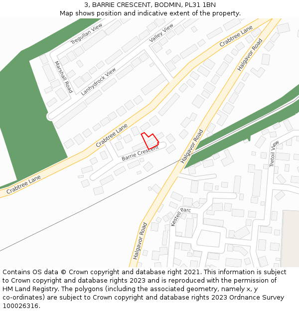 3, BARRIE CRESCENT, BODMIN, PL31 1BN: Location map and indicative extent of plot