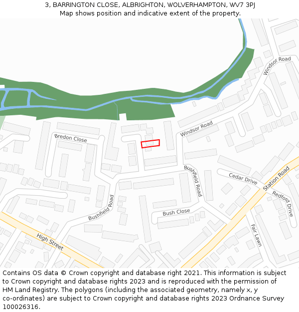 3, BARRINGTON CLOSE, ALBRIGHTON, WOLVERHAMPTON, WV7 3PJ: Location map and indicative extent of plot