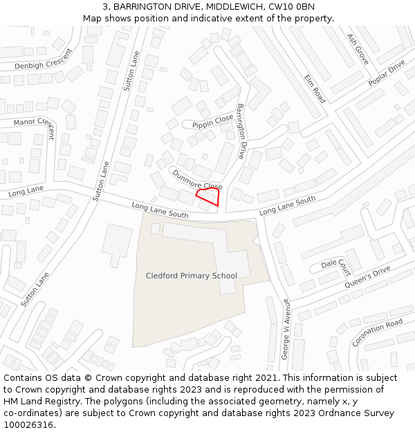 3, BARRINGTON DRIVE, MIDDLEWICH, CW10 0BN: Location map and indicative extent of plot