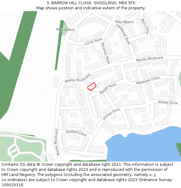 3, BARROW HILL CLOSE, SNODLAND, ME6 5FX: Location map and indicative extent of plot