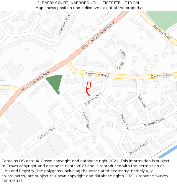 3, BARRY COURT, NARBOROUGH, LEICESTER, LE19 2AL: Location map and indicative extent of plot