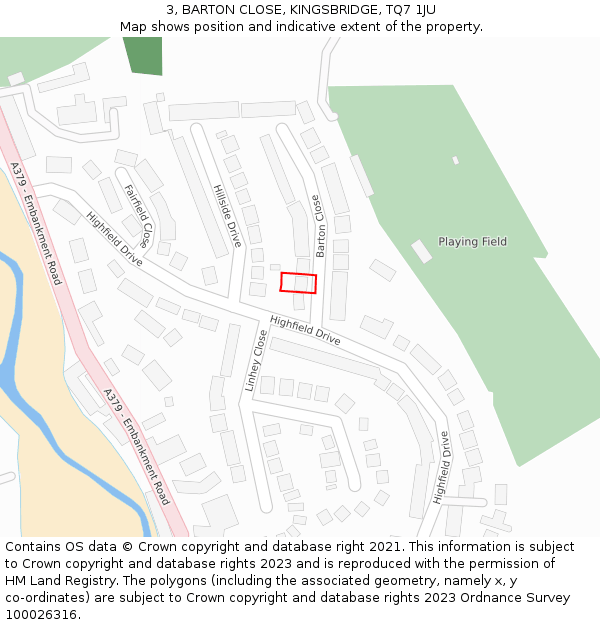 3, BARTON CLOSE, KINGSBRIDGE, TQ7 1JU: Location map and indicative extent of plot