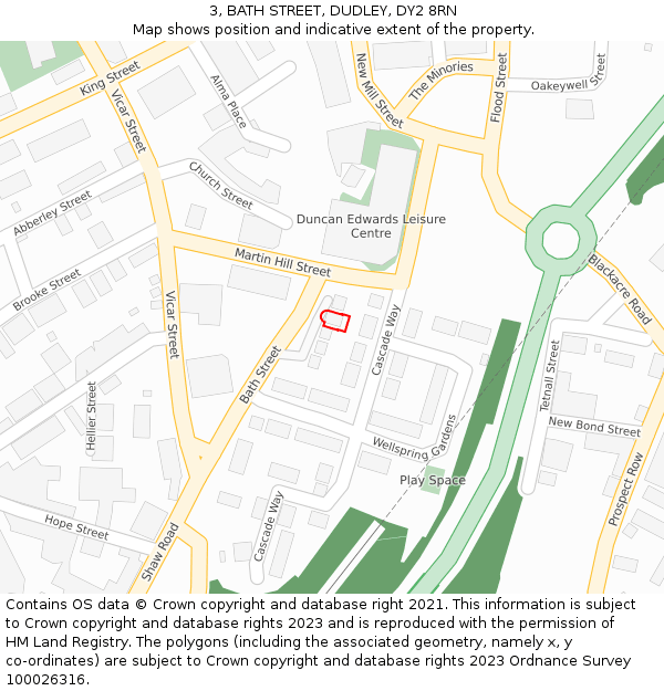 3, BATH STREET, DUDLEY, DY2 8RN: Location map and indicative extent of plot