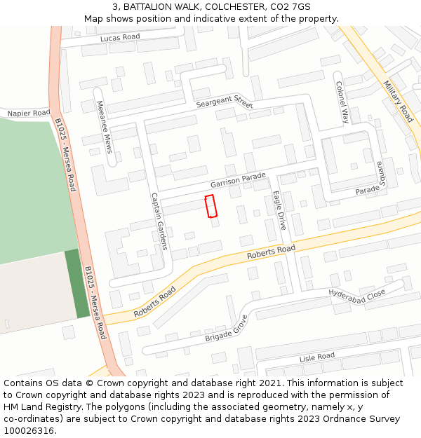 3, BATTALION WALK, COLCHESTER, CO2 7GS: Location map and indicative extent of plot