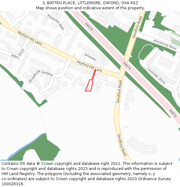 3, BATTEN PLACE, LITTLEMORE, OXFORD, OX4 4SZ: Location map and indicative extent of plot