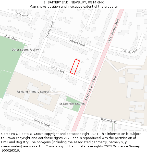 3, BATTERY END, NEWBURY, RG14 6NX: Location map and indicative extent of plot