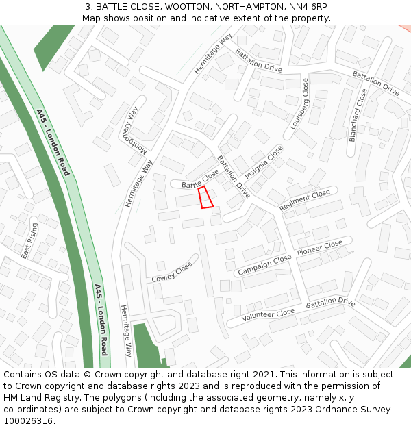 3, BATTLE CLOSE, WOOTTON, NORTHAMPTON, NN4 6RP: Location map and indicative extent of plot