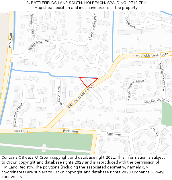 3, BATTLEFIELDS LANE SOUTH, HOLBEACH, SPALDING, PE12 7PH: Location map and indicative extent of plot