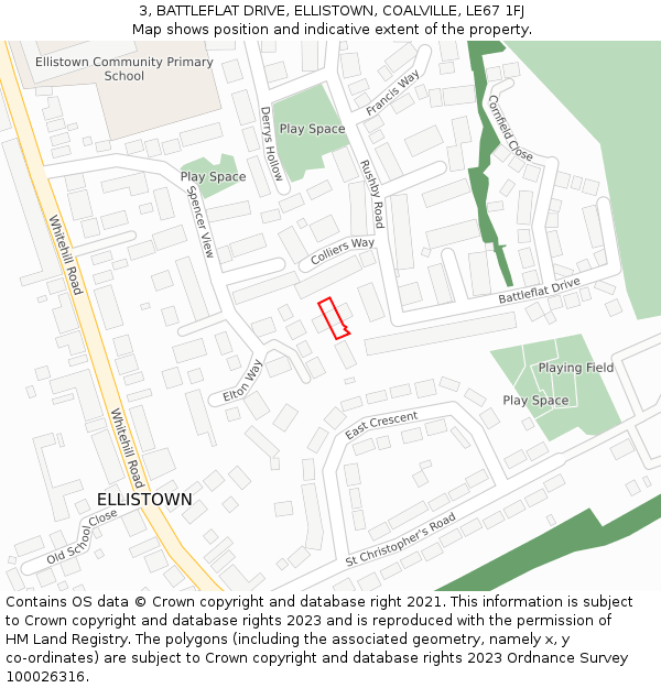 3, BATTLEFLAT DRIVE, ELLISTOWN, COALVILLE, LE67 1FJ: Location map and indicative extent of plot