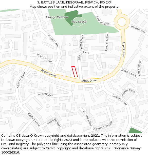 3, BATTLES LANE, KESGRAVE, IPSWICH, IP5 2XF: Location map and indicative extent of plot