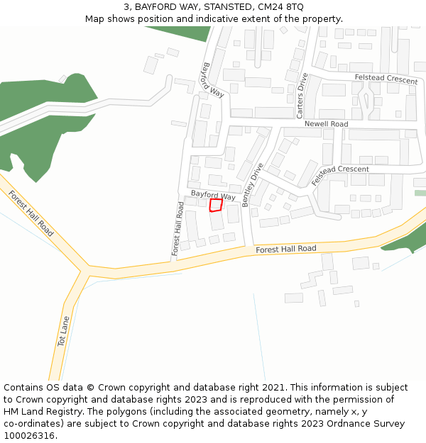 3, BAYFORD WAY, STANSTED, CM24 8TQ: Location map and indicative extent of plot