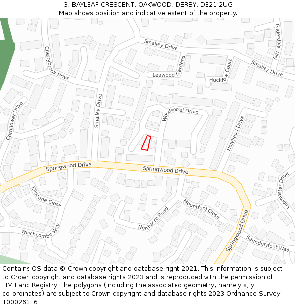 3, BAYLEAF CRESCENT, OAKWOOD, DERBY, DE21 2UG: Location map and indicative extent of plot