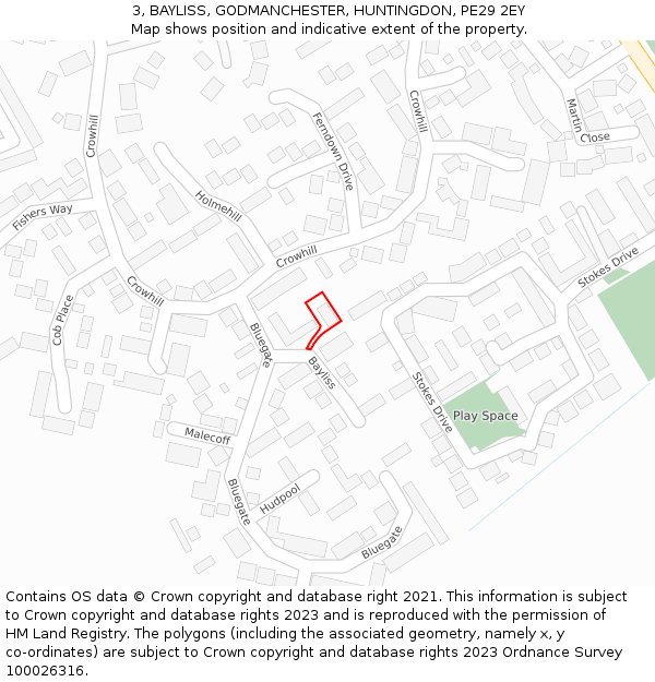 3, BAYLISS, GODMANCHESTER, HUNTINGDON, PE29 2EY: Location map and indicative extent of plot