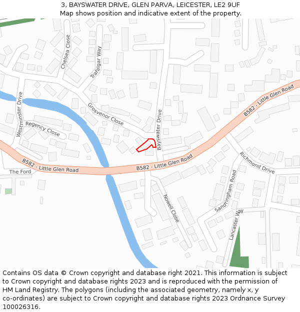 3, BAYSWATER DRIVE, GLEN PARVA, LEICESTER, LE2 9UF: Location map and indicative extent of plot