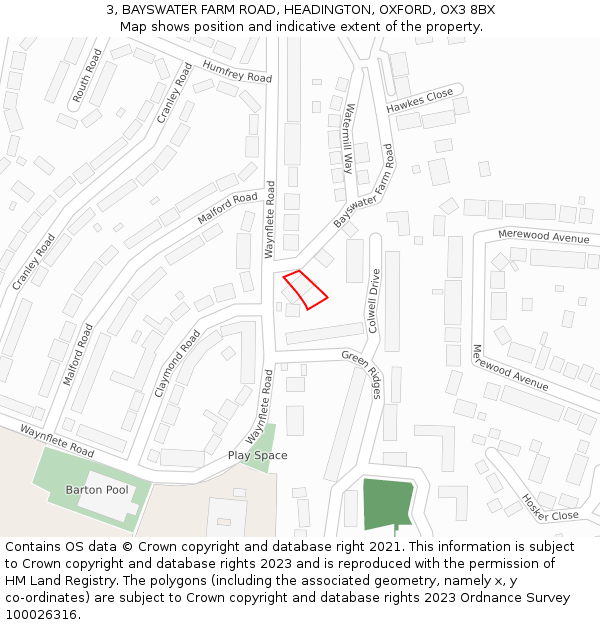 3, BAYSWATER FARM ROAD, HEADINGTON, OXFORD, OX3 8BX: Location map and indicative extent of plot