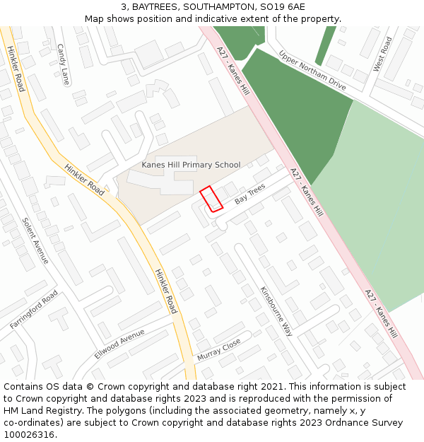 3, BAYTREES, SOUTHAMPTON, SO19 6AE: Location map and indicative extent of plot