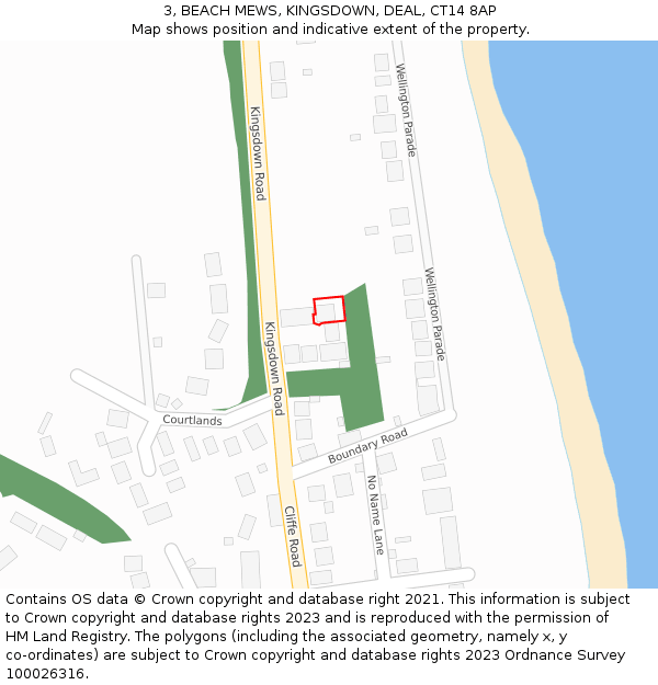 3, BEACH MEWS, KINGSDOWN, DEAL, CT14 8AP: Location map and indicative extent of plot