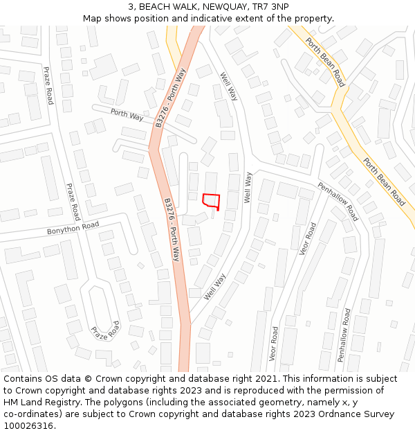 3, BEACH WALK, NEWQUAY, TR7 3NP: Location map and indicative extent of plot