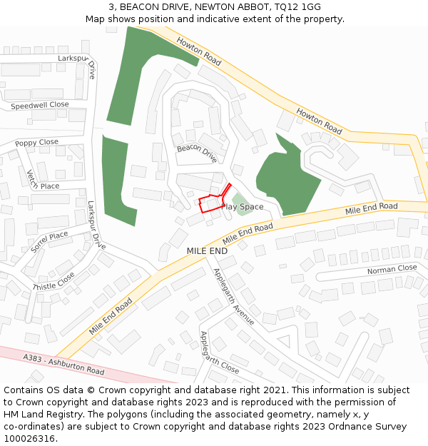 3, BEACON DRIVE, NEWTON ABBOT, TQ12 1GG: Location map and indicative extent of plot