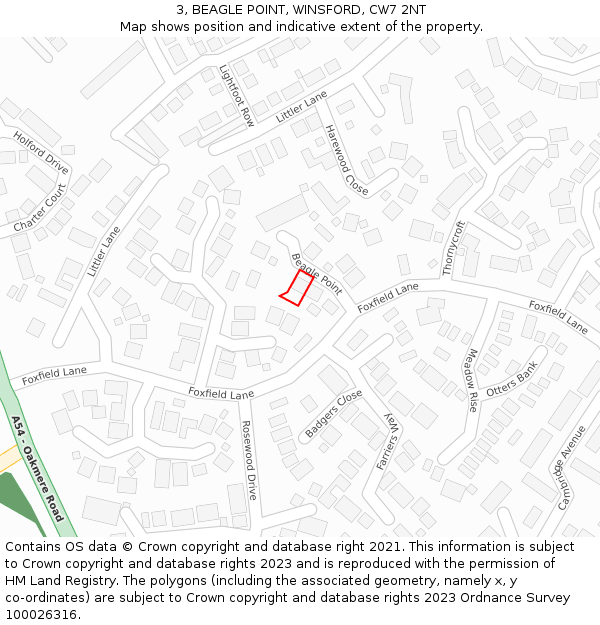 3, BEAGLE POINT, WINSFORD, CW7 2NT: Location map and indicative extent of plot